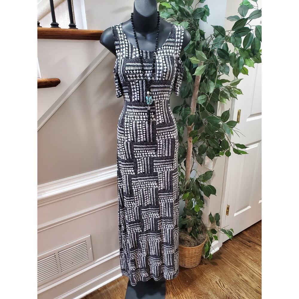 Design History Women's Black & White Viscose Round Neck Long Maxi Dress Size S